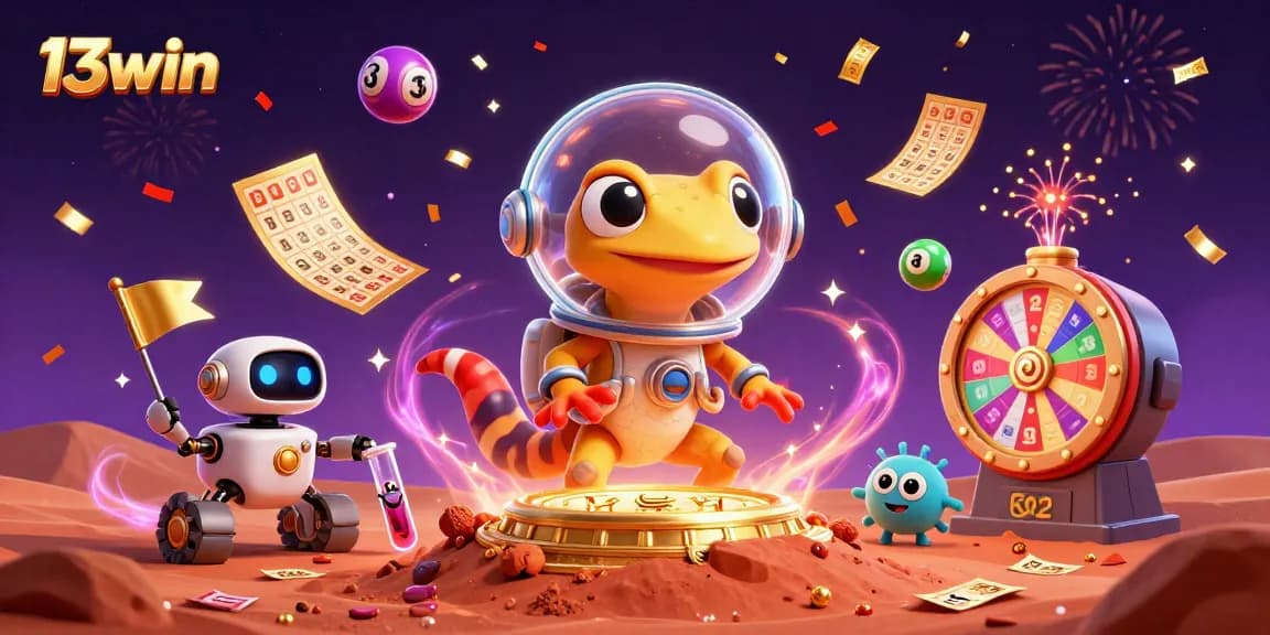 Engage with 13win in a vibrant Martian casino discovery scene featuring dynamic gambling elements.