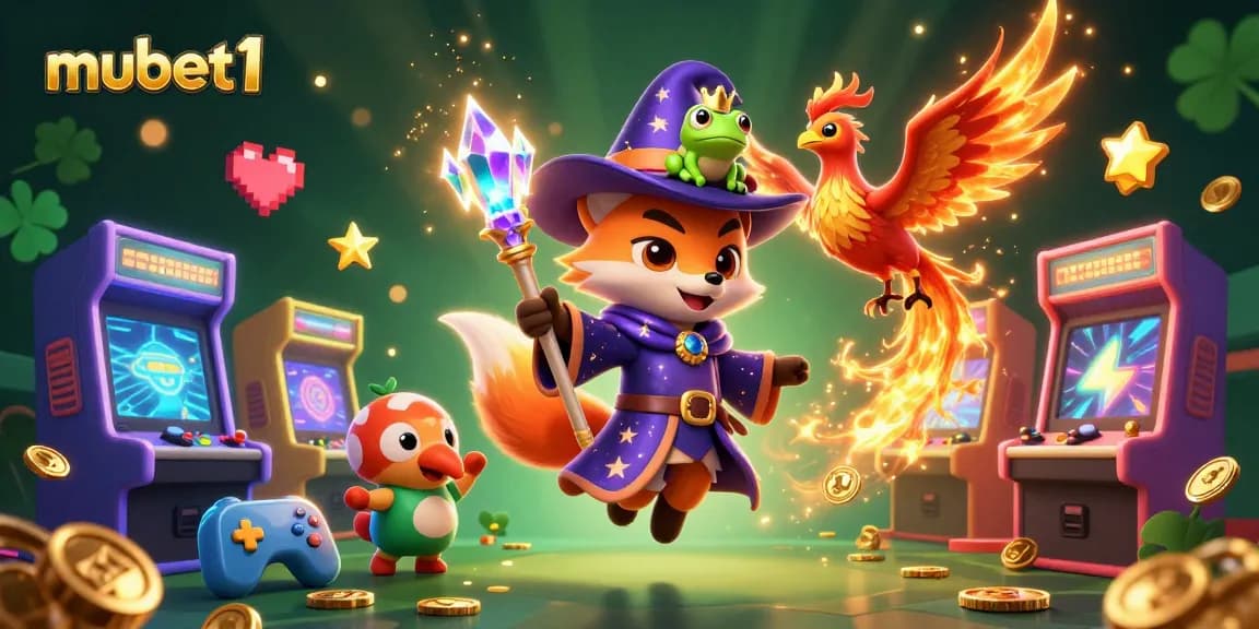 Experience the magic of mubet1 with a wizard, phoenix, and vibrant casino games.