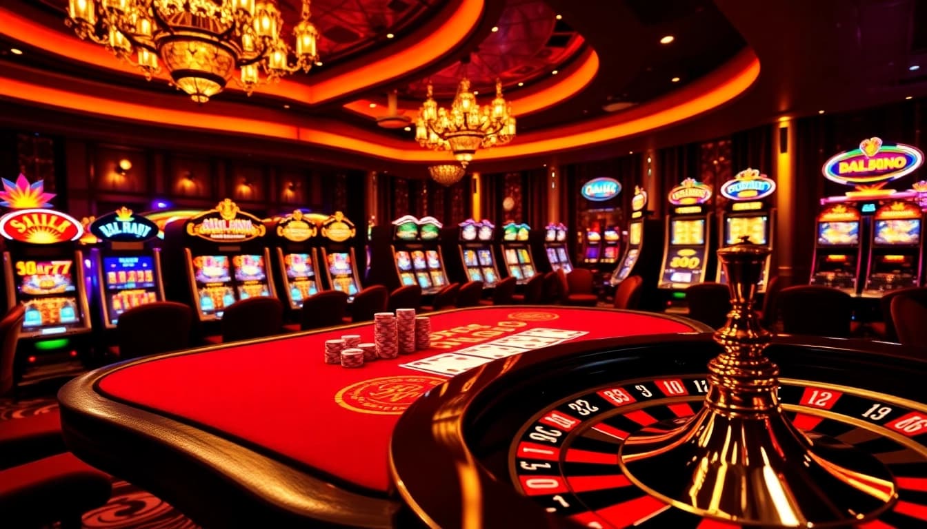 A professional casino setting highlighting 32 WIN with poker chips on a gaming table and a roulette wheel in focus.