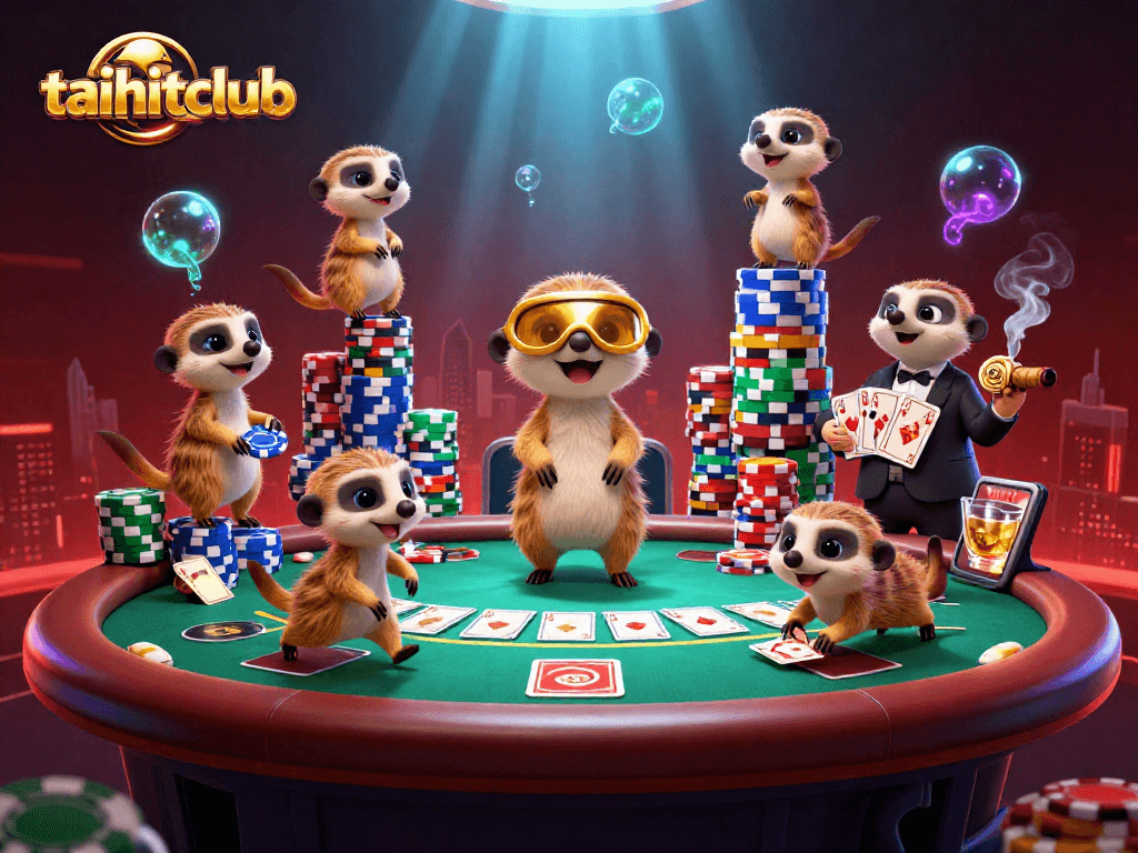 Experience thrilling gameplay at taihitclub, featuring meerkat casino operators in a vibrant scene.