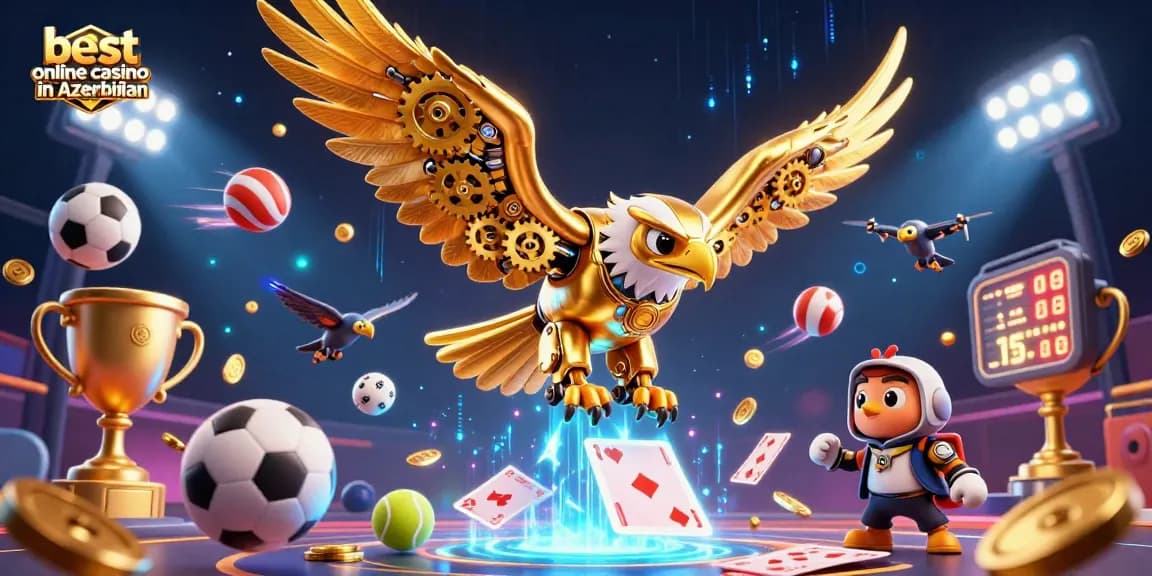 Experience the thrill at the best online casino in Azerbaijan with dynamic gaming visuals and vibrant 3D illustration.