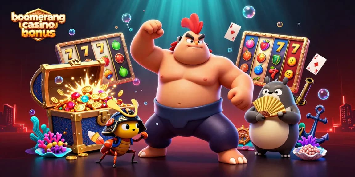 Uživajte v boomerang casino bonus z dinamično ilustracijo 3D likov v akciji.