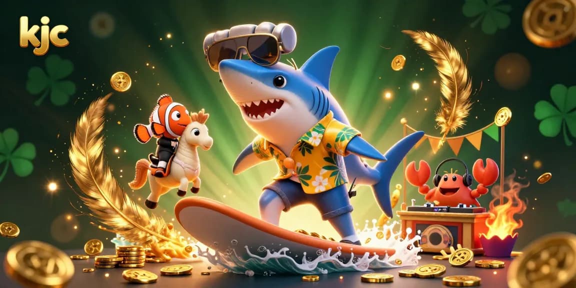 Engage in the thrilling entertainment of kjc with a vibrant underwater casino scene depicting a hammer-head shark and friends.