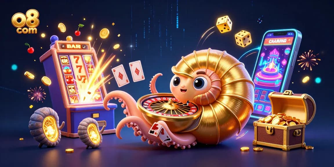 Experience the thrill of gaming at o8 com with dynamic casino elements and vibrant illustrations.