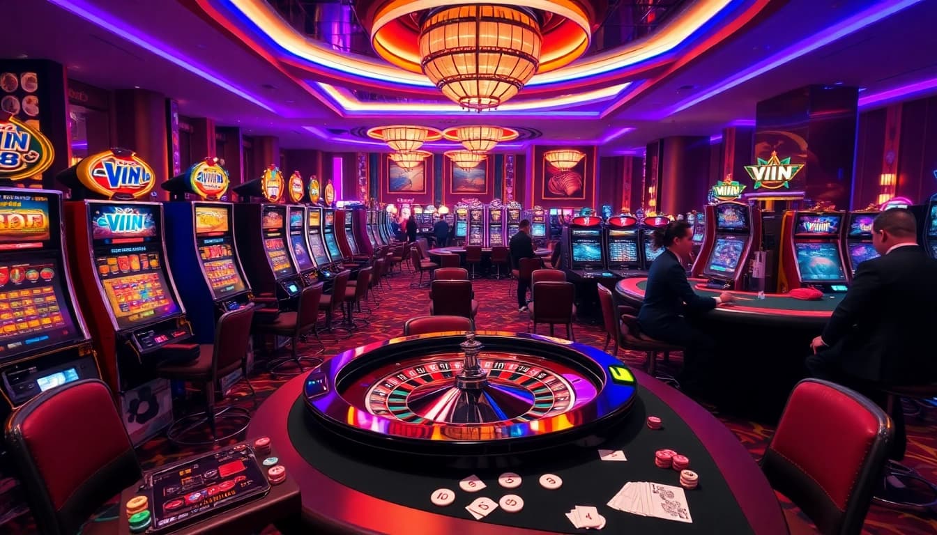 Experience the thrilling ambiance of VIN 88 casino with vibrant tables, exciting games, and intense action.