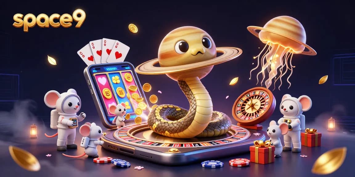 Experience excitement at Space9 Casino with an interactive gambling scene featuring bets and cosmic dealers.
