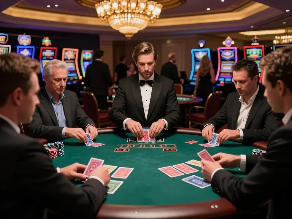 Players strategizing at the blackjack table in a vibrant 79king casino atmosphere