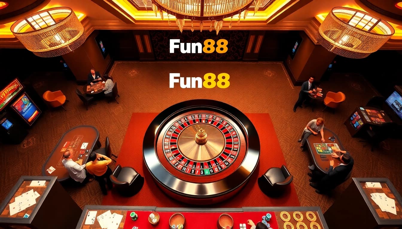Winning bets at Fun88 Casino with vibrant gaming tables and roulette wheel.