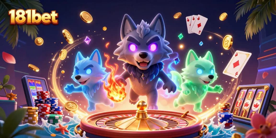 Engage with 181bet's thrilling casino experience featuring glowing wolves and vibrant game elements.