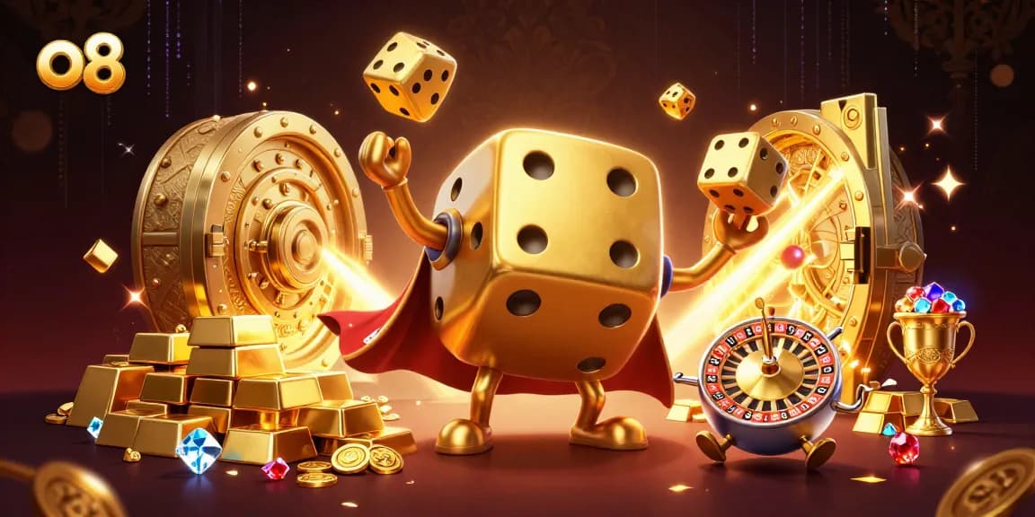 Experience vibrant wins with the golden dice golem and illuminated treasures at o8 casino.