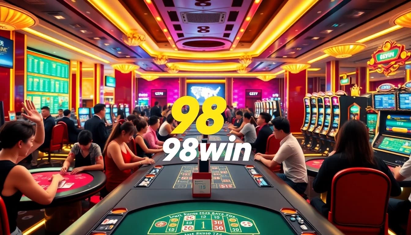 Exciting casino atmosphere at 98win featuring vibrant games and engaging players.