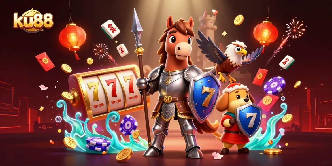 Activate thrilling slots at ku88 while enjoying a vibrant casino atmosphere with medieval characters.
