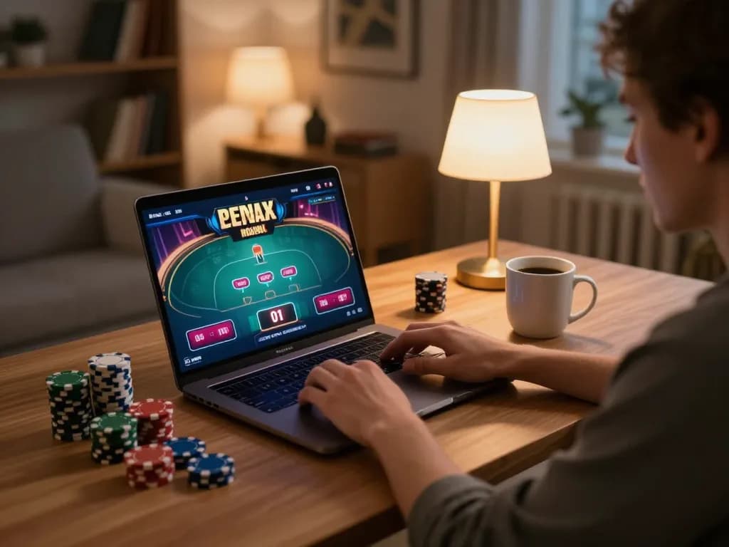 Player engaging in online casino activities at home while exploring sc88 gaming options, displaying a dedicated gaming setup.