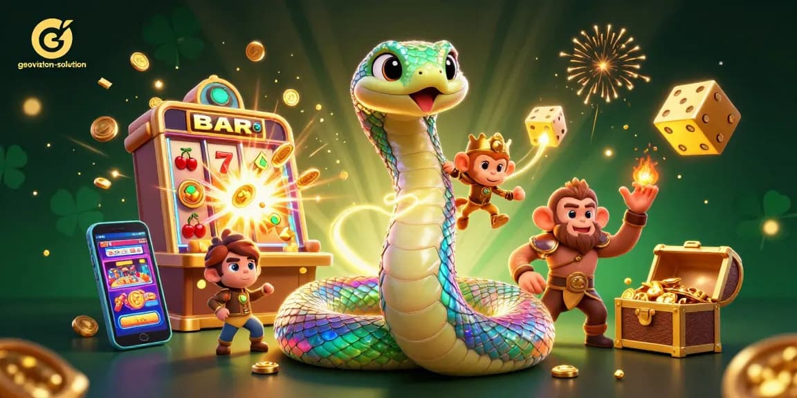 Join the excitement of casino gaming with geovision-solution’s vibrant 3D illustration showcasing thrilling jackpot wins and lucky symbols.