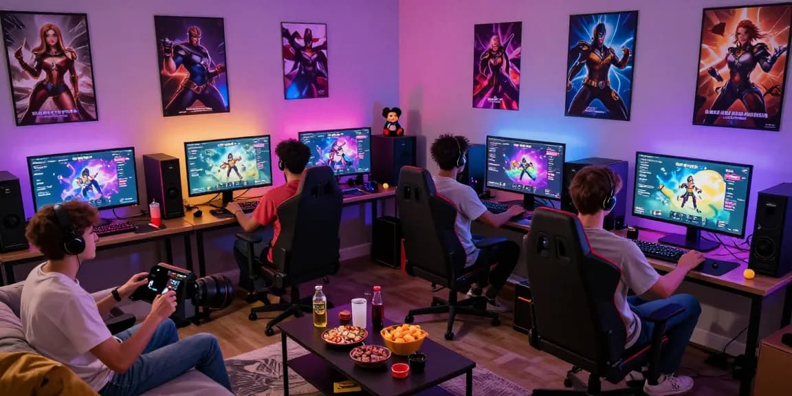 Play engaging porn game online with friends in a vibrant gaming setup