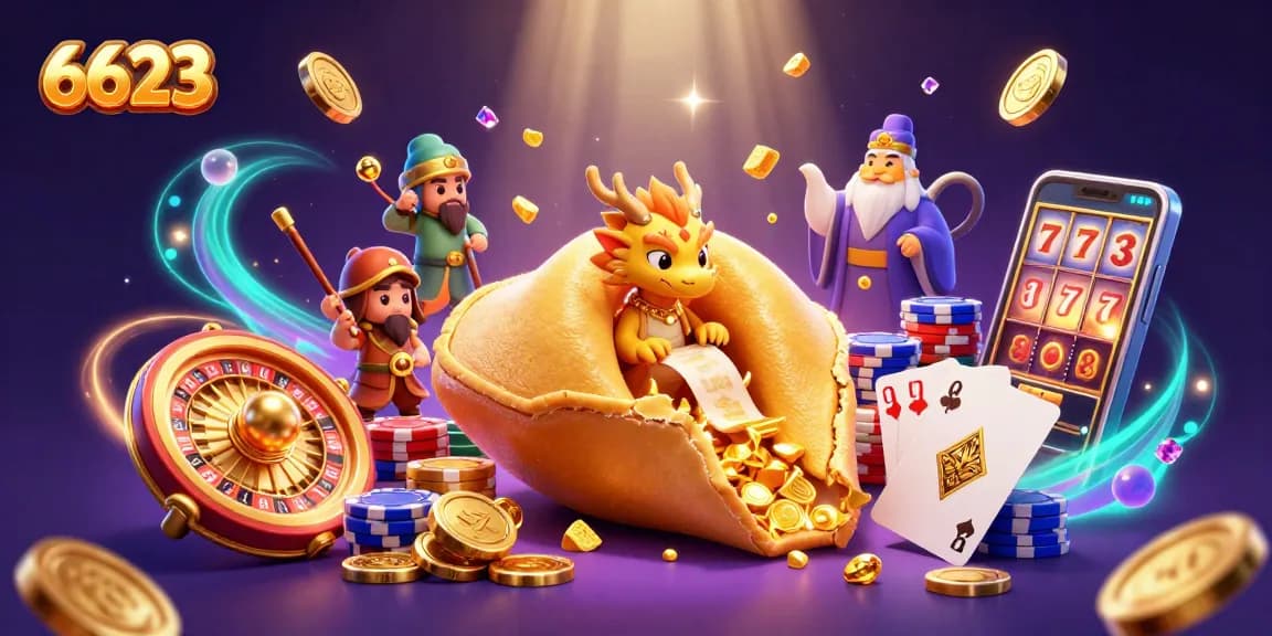 Experience thrilling action at 6623 with a dynamic 3D casino scene full of golden treasures and games.