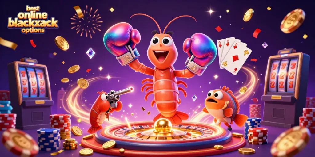 Engage with the best online blackjack options in a vibrant 3D casino scene filled with action.