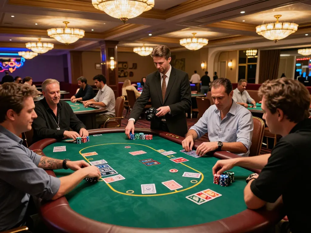 Engaged players enjoying top game bài đổi thưởng at a vibrant casino table amid an exciting atmosphere.