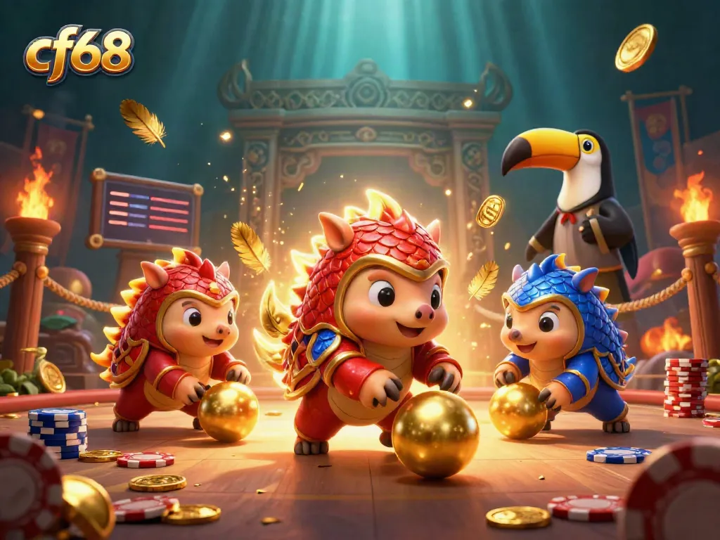 Experience the excitement of cf68 with pangolins battling in a vibrant casino scene filled with poker chips.