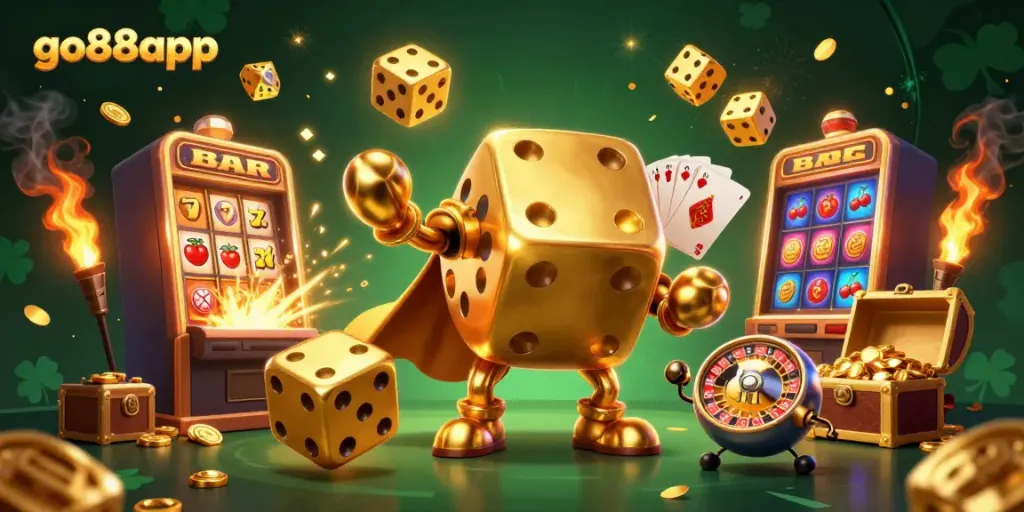 Engage with go88app's rich casino games amid vibrant golden dice and jackpots