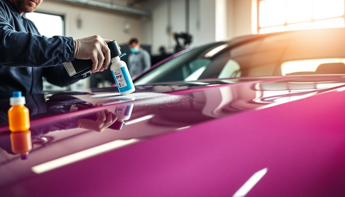 Apply PPF winter road salt protection for enhanced vehicle durability in a modern garage.