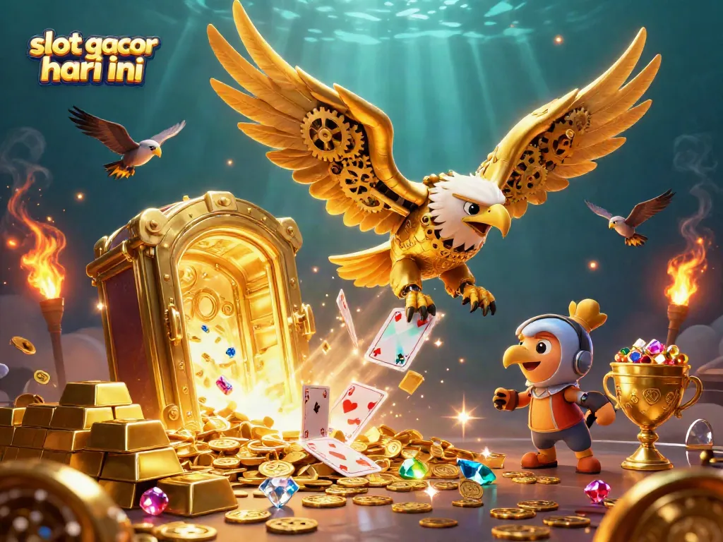 Experience the thrill of slot gacor hari ini with a vibrant 3D casino scene featuring treasure and dynamic gameplay.