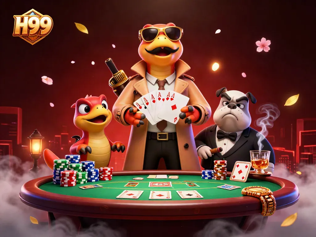 Join the H99 casino excitement with cartoon raptors in a trench coat sneaking into a VIP lounge.
