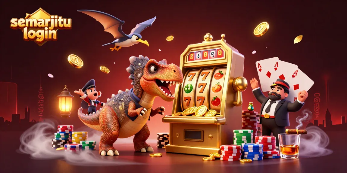 Memenangkan jackpot dengan semarjitu login saat dinosaurus sedang memanjat mesin slot emas.