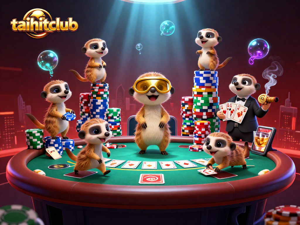 Experience thrilling gameplay at taihitclub, featuring meerkat casino operators in a vibrant scene.
