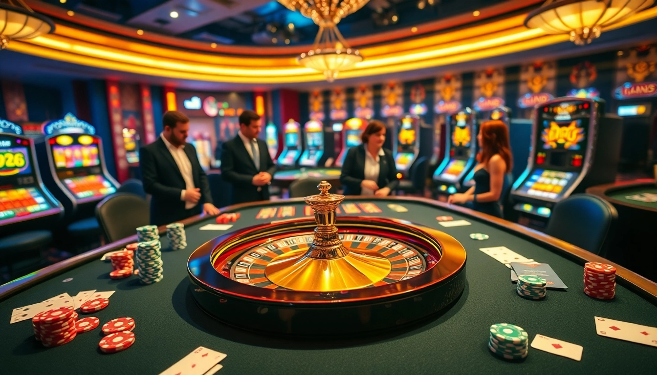 Experience the excitement of F168 VIP with vibrant gaming tables and luxurious casino elements.
