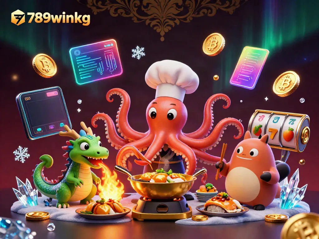 Engage winnings at 789winkg with a vibrant casino-themed illustration showcasing dynamic characters and crypto elements.