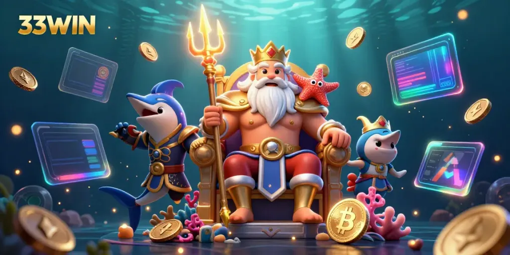 Experience the thrill of 33WIN with Neptune and vibrant casino elements in action.