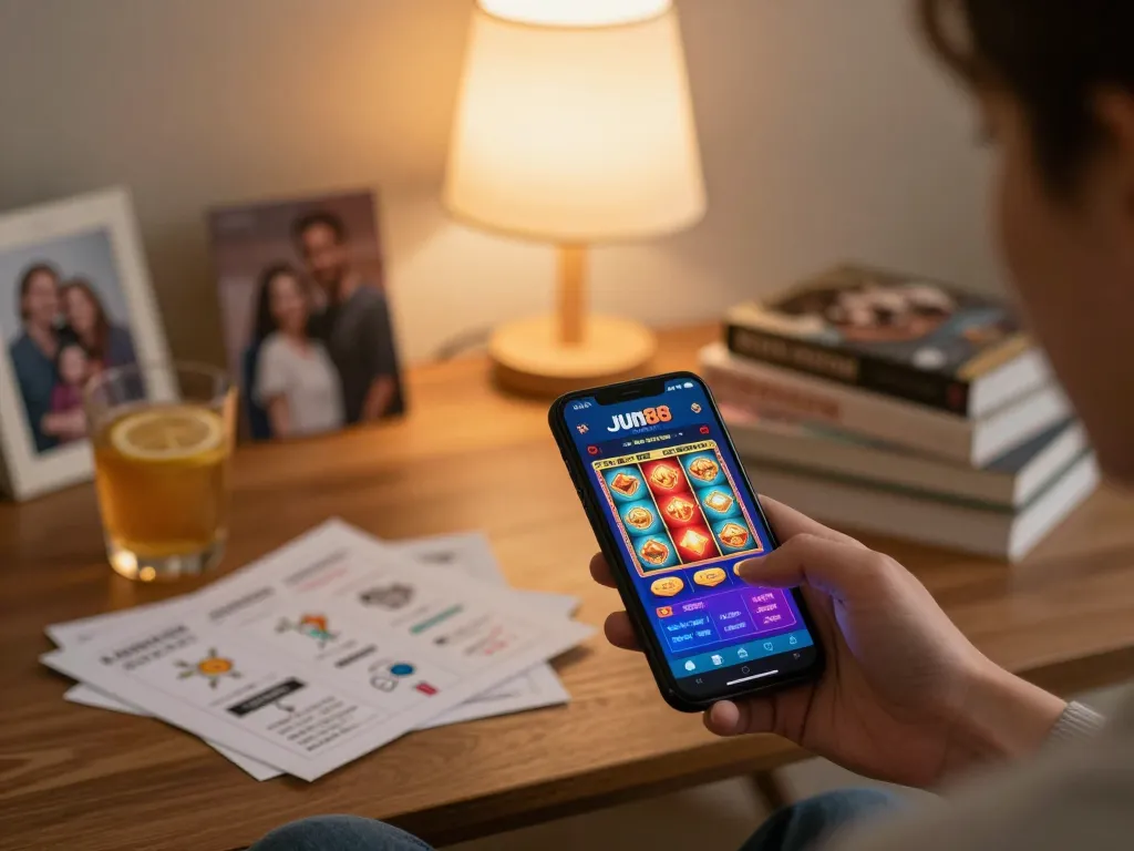 Player actively engaging with Jun88 mobile app for an exciting online casino experience.