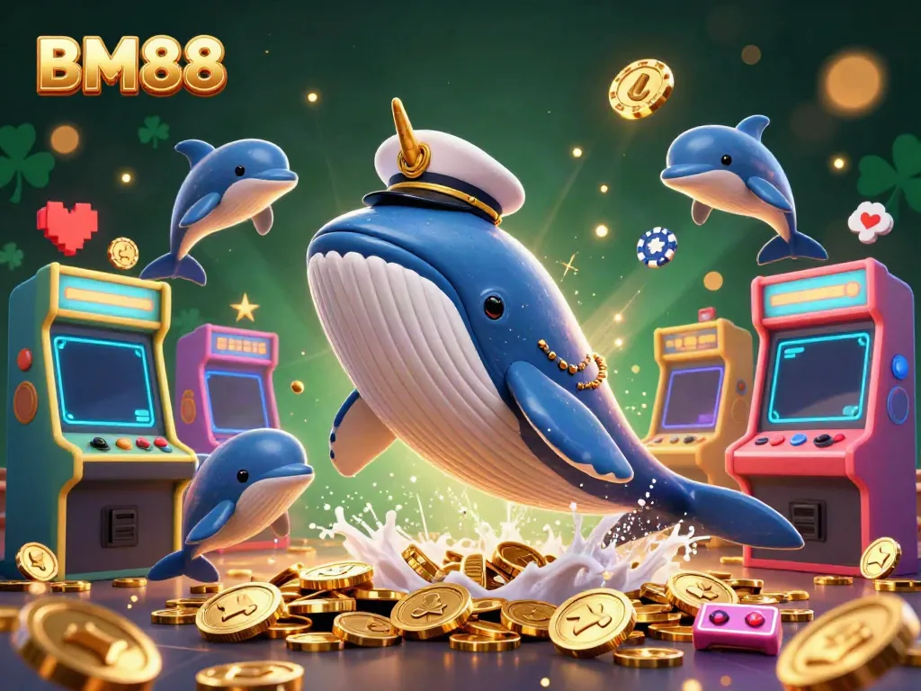 Experience the thrill at BM88 with vibrant games and playful ocean friends in a dynamic casino scene.