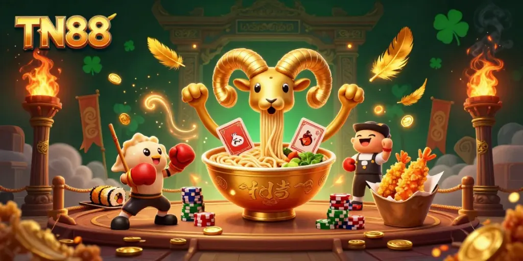Experience thrilling games at TN88, featuring animated characters in a lively casino scene.