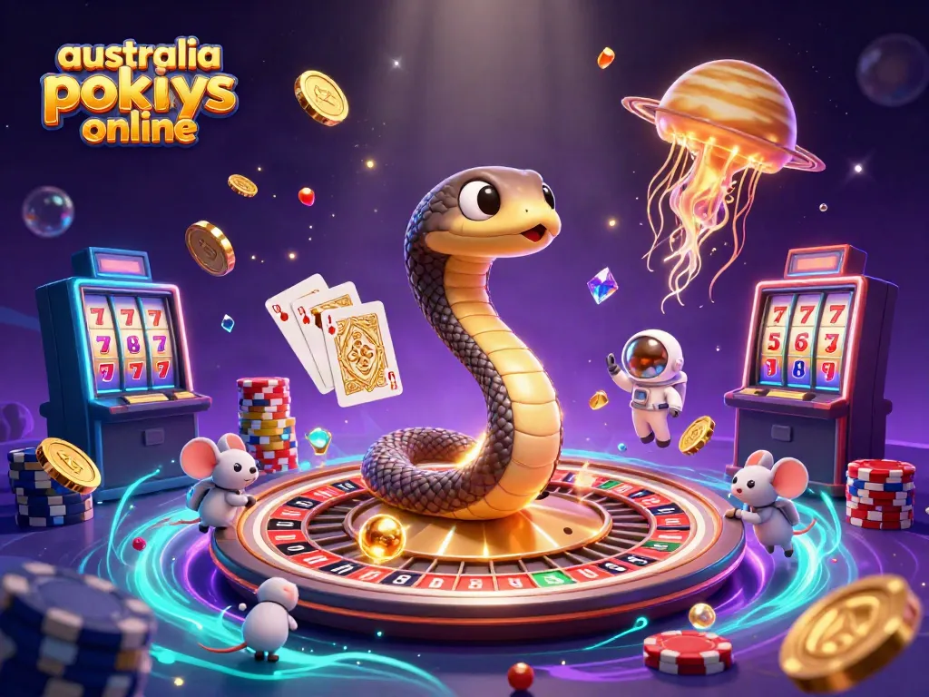 Experience thrilling gameplay with australia pokies online featuring a mystical scene of astronauts betting on a cosmic roulette.