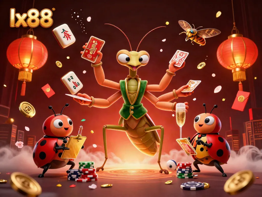 lx88 engages players in a dynamic casino scene with a unique praying mantis card sharp.
