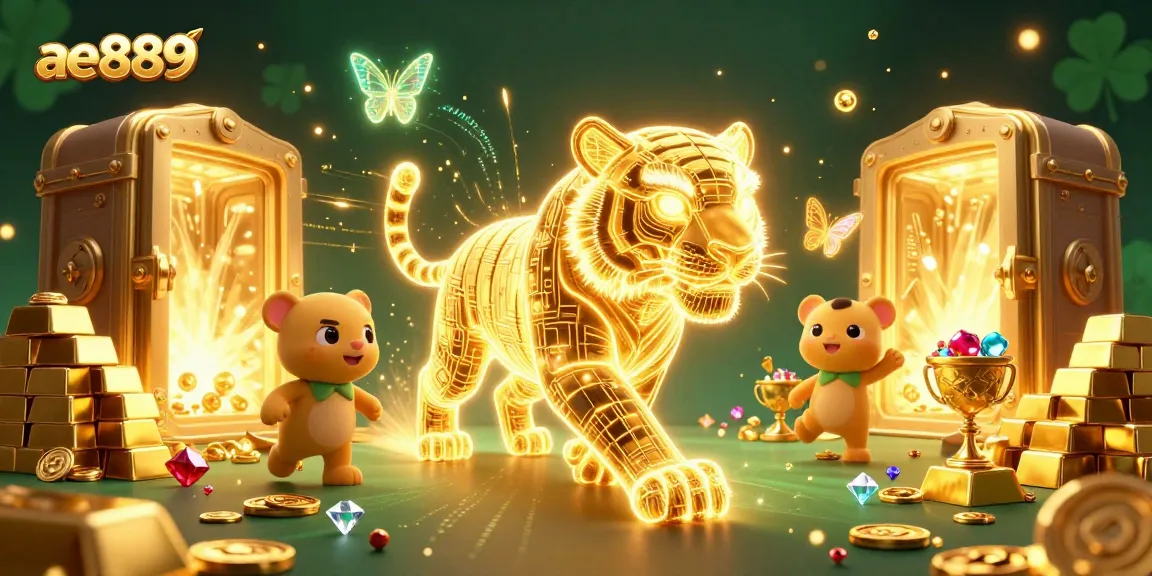 Experience the thrill of casino gaming with ae889's vibrant golden tiger in a digital masterpiece.
