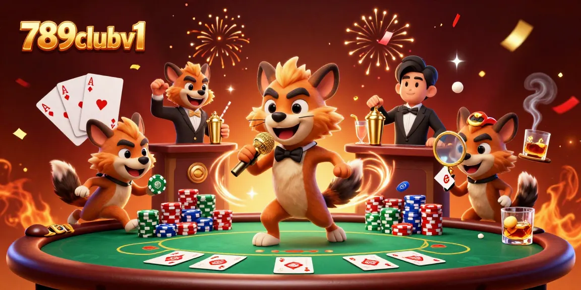 Hyenas at 789clubv1 casino, featuring poker action, drinks, and comedy in an animated scene.