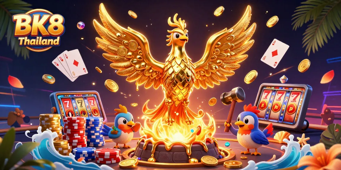 Experience the thrill of BK8 Thailand with a dynamic casino scene featuring a golden phoenix and rich game elements
