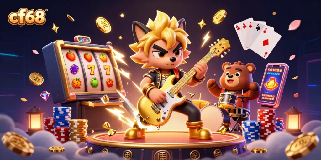 cf68 engages players with thrilling slot machines, a rock star wolf, and dynamic casino elements.