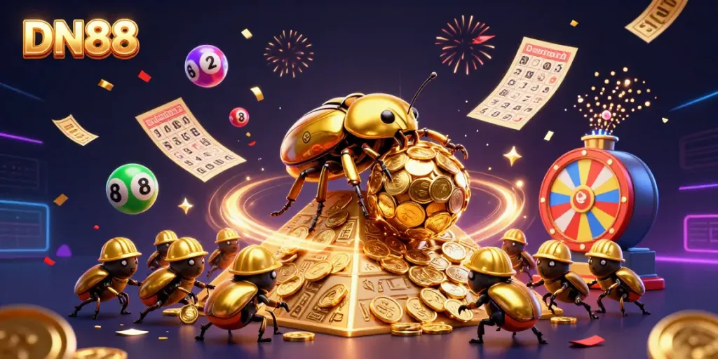Experience winning at DN88 with dynamic casino scenes featuring exciting games and vibrant visuals.