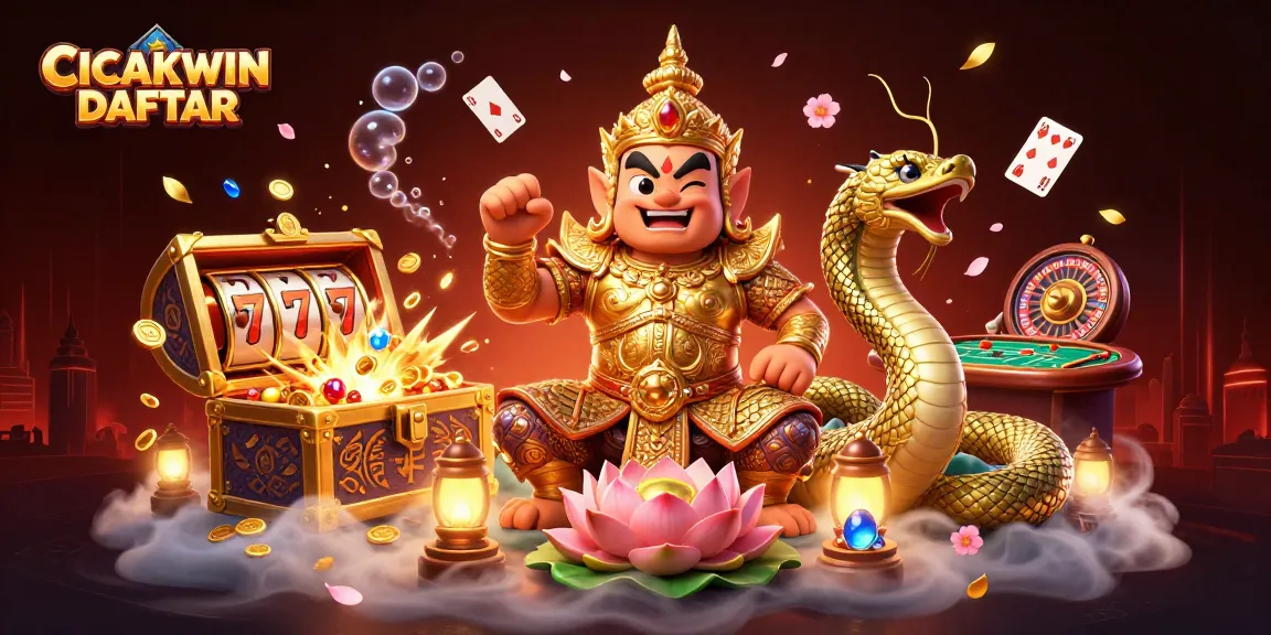 CICAKWIN DAFTAR showcasing a vibrant casino scene with rich gaming elements like slots and cards.