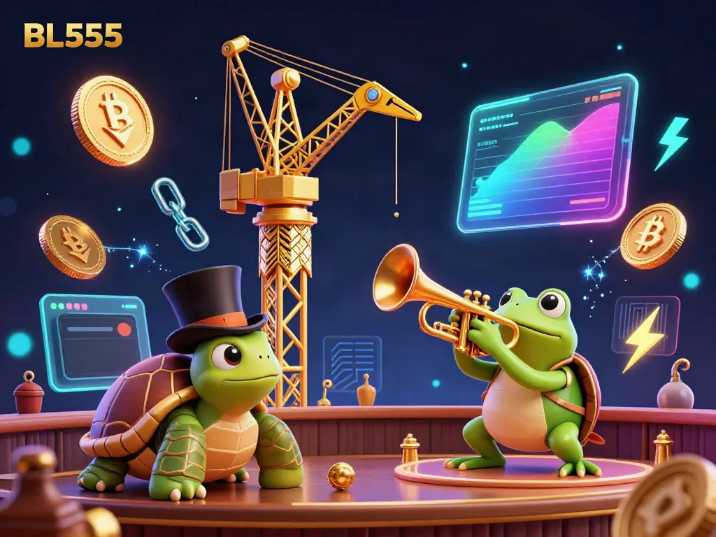 Join the winning excitement at BL555 with vibrant 3D characters and cryptocurrency elements in a dazzling casino scene.