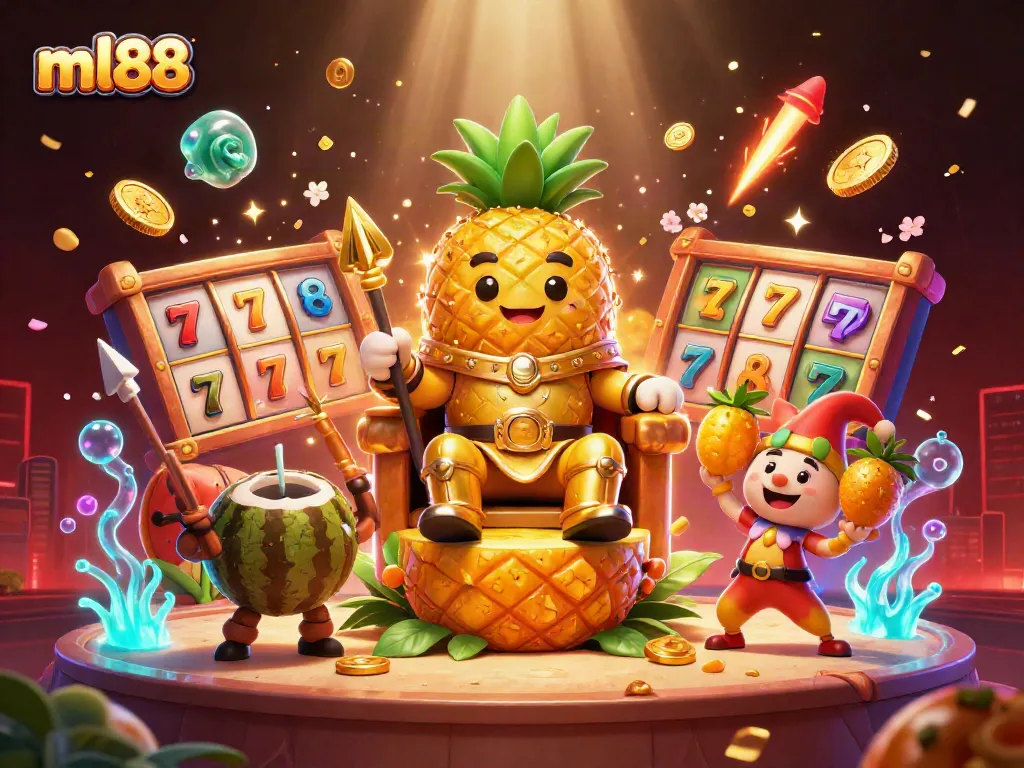 Engage in thrilling gameplay with ml88's vibrant casino scene featuring slot reels and dynamic characters.