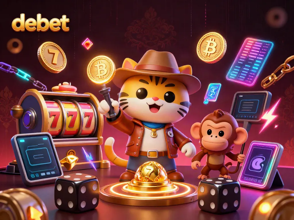 Experience the thrill of debet gaming with a vibrant 3D cat explorer and casino artifacts.