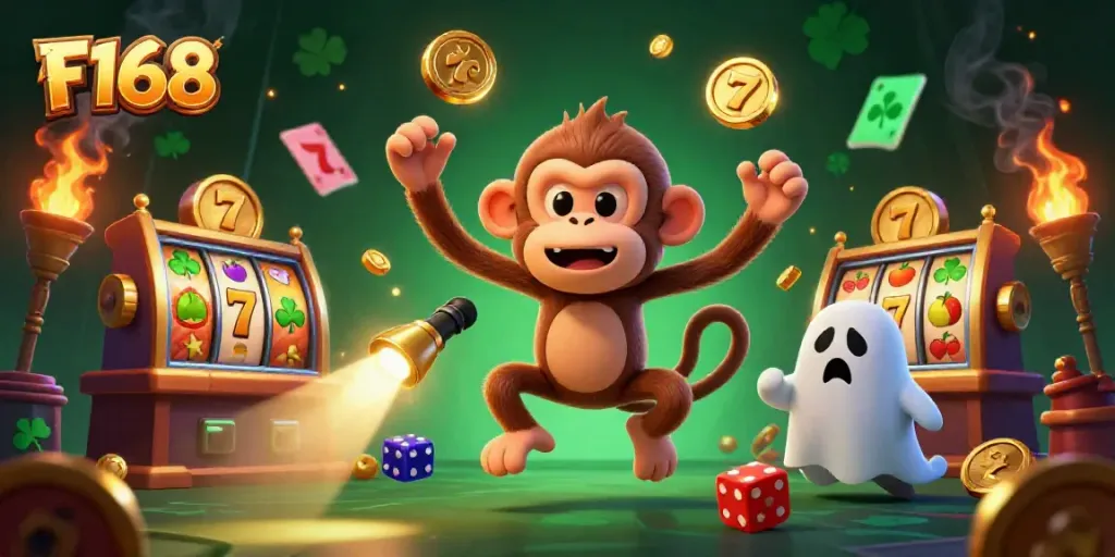 F168 showcases a captivating 3D haunted casino scene with dynamic gameplay and vibrant gaming elements.