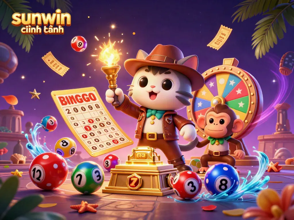 Experience the vibrant world of sunwin chính hãng with an animated scene of explorers uncovering casino treasures.