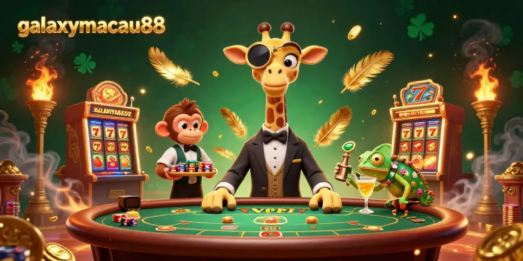 Experience thrilling gaming action at galaxymacau88 with a giraffe high-roller and exotic casino elements.