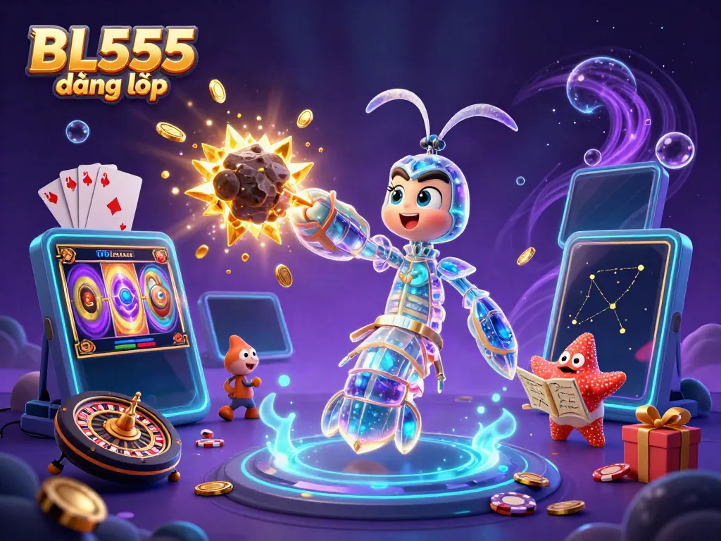 Win big with BL555 đăng nhập: a dynamic illustration of starlit gaming adventure.